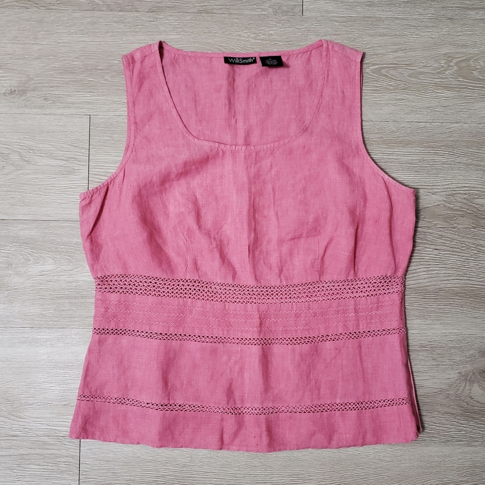 Pink linen size Large crochet boho tank top spring summer casual